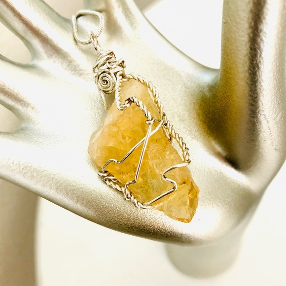Vintage Raw Citrine Crystal Pendant Silver Necklace - Picture 5 of 15